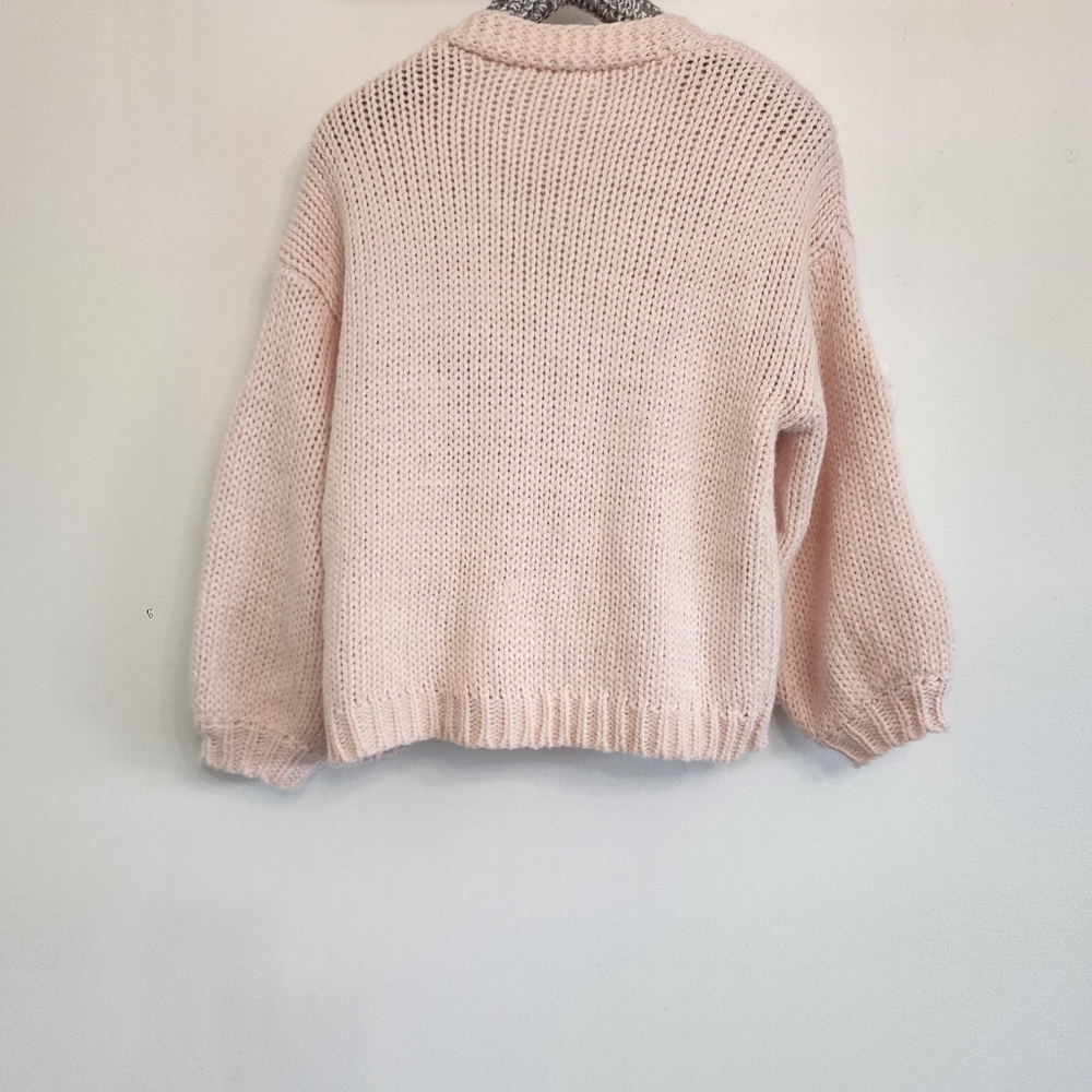 Altar'd State Pink Jenny 3D Knit Daisy Cardigan - Floral Puff - Boho Size Small - Picture 6 of 8